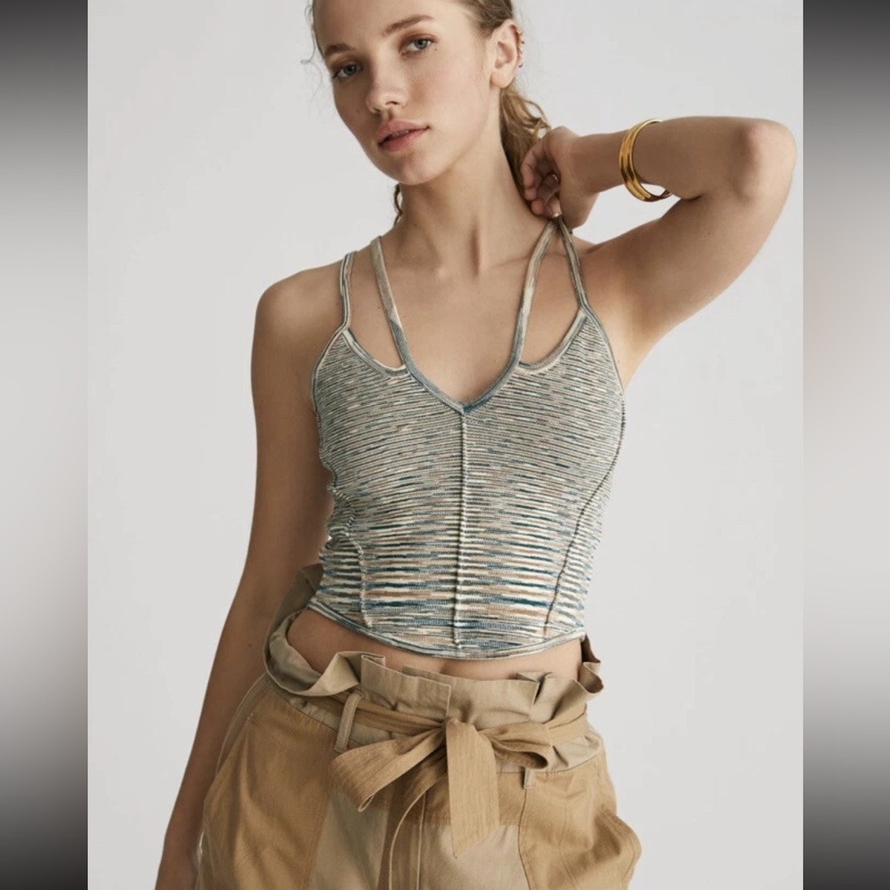 NWT “ANTHROPOLOGIE” XL REED SWEATER CORSET TOP NEUTRAL COLORS MULTI STRAP